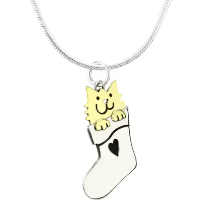 Sweet Stocking Kitty Sterling Necklace - with Sterling Cable Chain