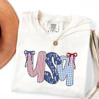 Coquette 4th of July Shirt – Comfort Colors Retro USA Flag Tee, Trendy Patriotic Summer Shirt, Grandmillenial Independence ...