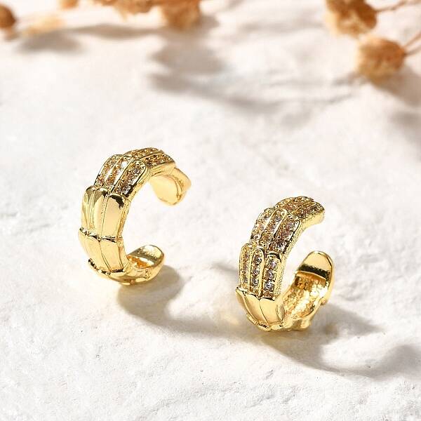 Brass Micro Pave Clear Cubic Zirconia Cuff Earrings