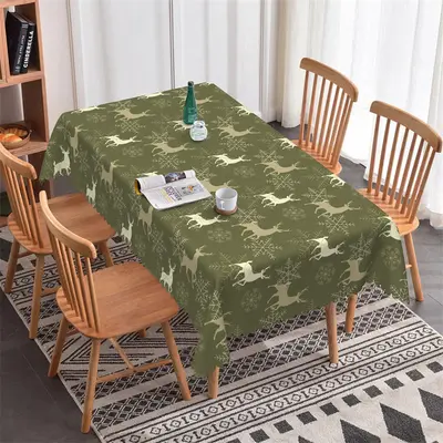 Deers Snowflake Repeat Green Christmas Tablecloth - Aperturee