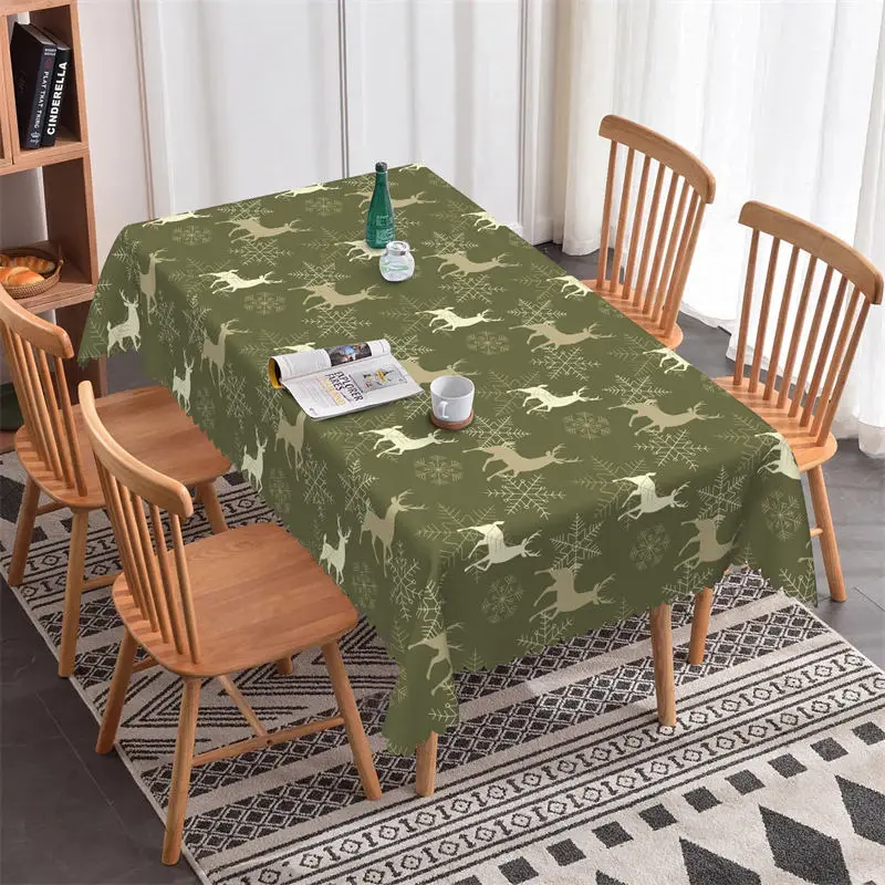 Deers Snowflake Repeat Green Christmas Tablecloth - Aperturee