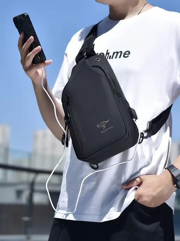 Men's Fashion Letter & Animal Pattern Zipper Phone Bag, Simple Waterproof Pu Sling Bag, Fashionable Fanny Pack for Daily Outd...