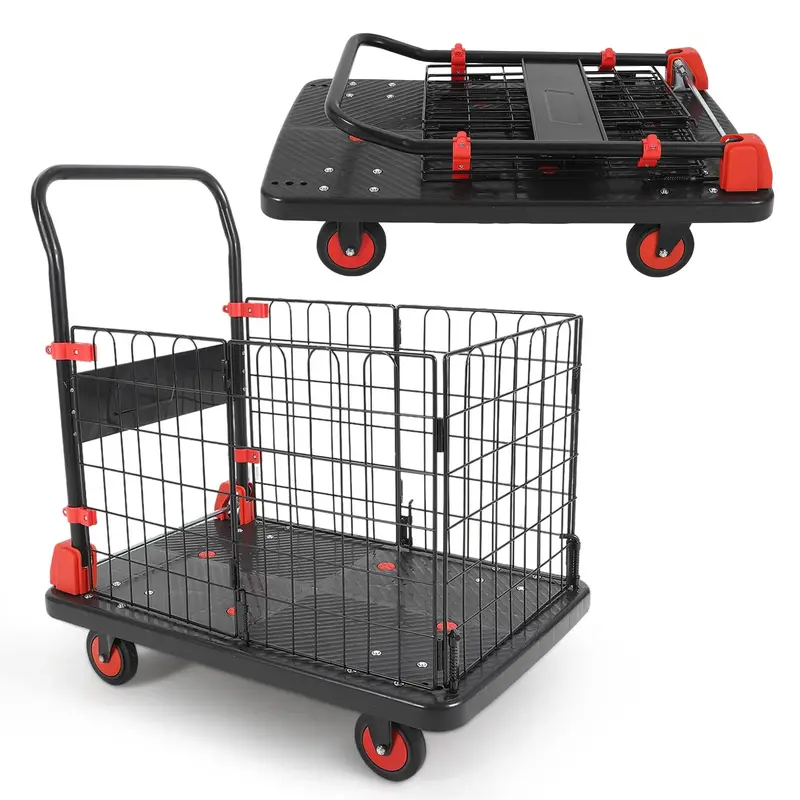 Garvee Heavy Duty Hand Moving Cart 1000LBS Capacity Platform Truck Cart with Cage,Folding Carts with Wheels,Foldable Dolly Ca...
