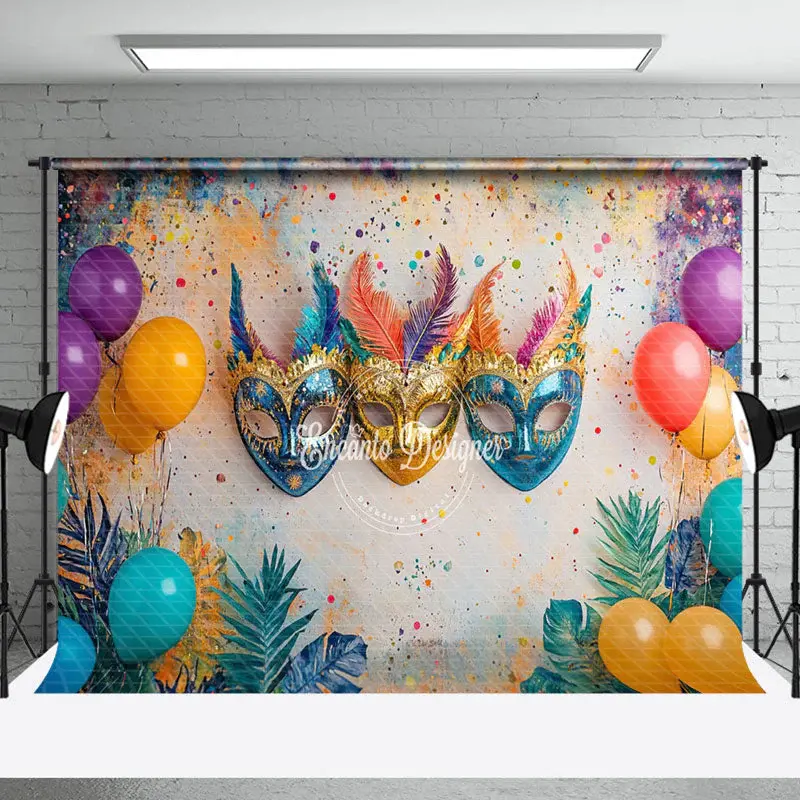 Colorful Dots Wall Balloons Mask Cake Smash Backdrop - Aperturee