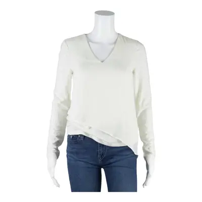 ARMANI Top White V-Neck Spotted Long Sleeve Womens S