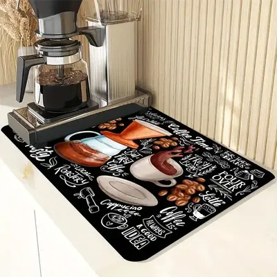 Kitchen Accessories Countertop Dish Drying Mat, 1 Count Drying Mat for Kitchen Counter, Non-slip Rubber Coffee Pot Mat, Coffe...