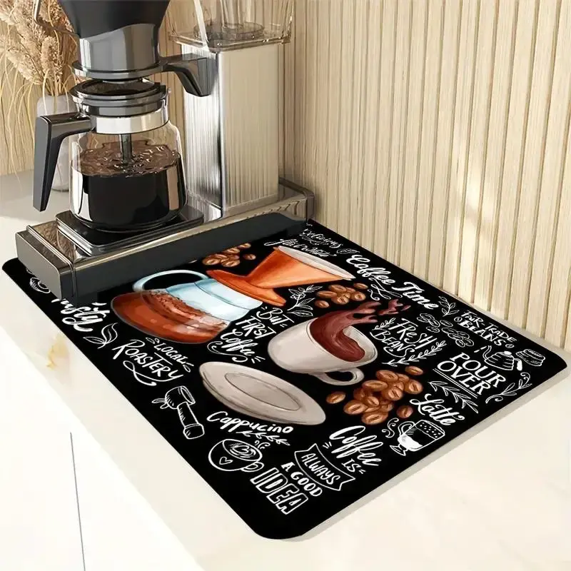 Kitchen Accessories Countertop Dish Drying Mat, 1 Count Drying Mat for Kitchen Counter, Non-slip Rubber Coffee Pot Mat, Coffe...
