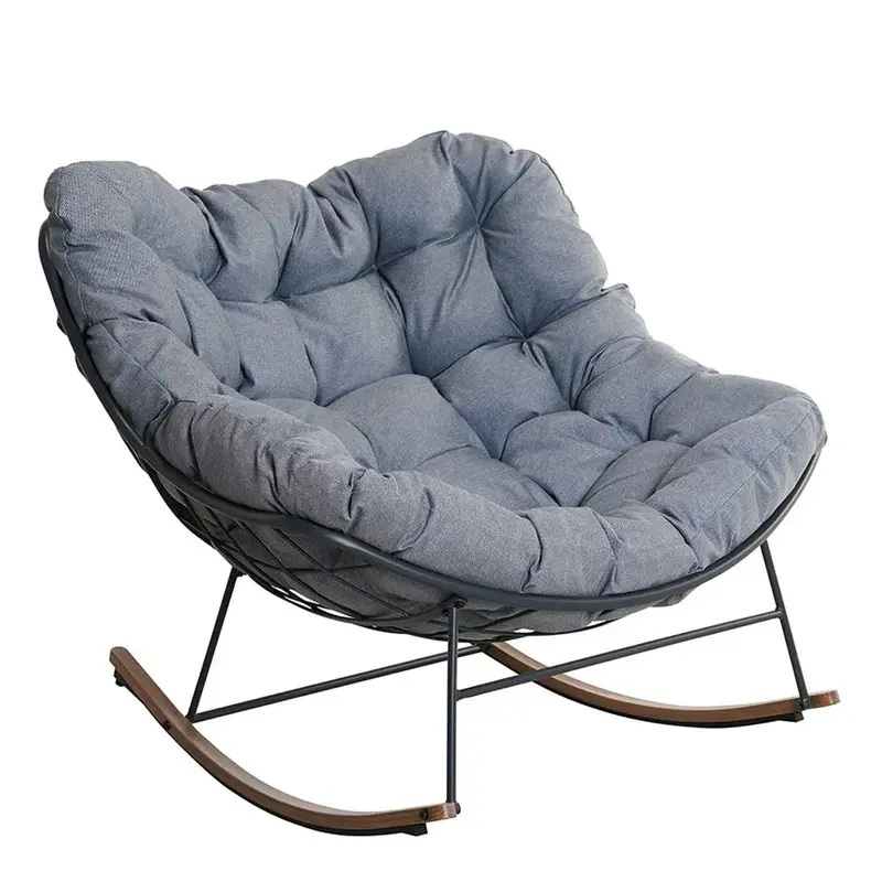 Comfort Large Rocking Chairs with Thick Cushion, GRAND PATIO  E-Coated Papasan Chair for Porch
