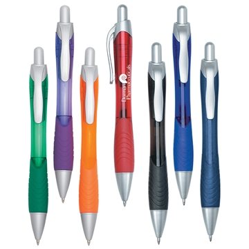 250 Promotional Rio Ballpoint Pen With Contoured Rubber Grip - ...