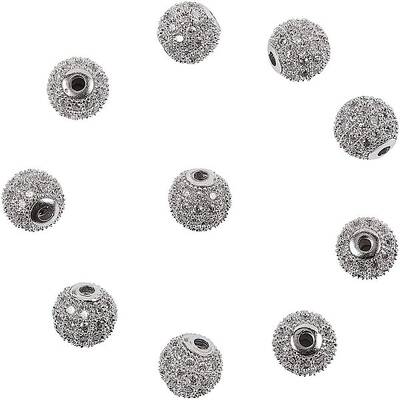 10 Pcs Rack Plated Brass Cubic Zirconia Round Beads 8mm for Diy Jewelry Making Charms