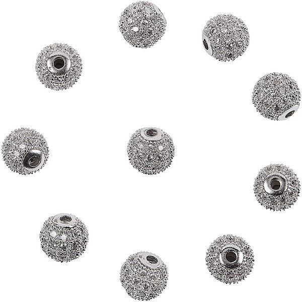 10 Pcs Rack Plated Brass Cubic Zirconia Round Beads 8mm for Diy Jewelry Making Charms