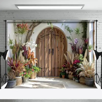 Aperturee Spring Sunlight Wooden Door Floral Wedding Backdrop | Diy Photography Backdrop | Best Background Photoshoot | Photo...