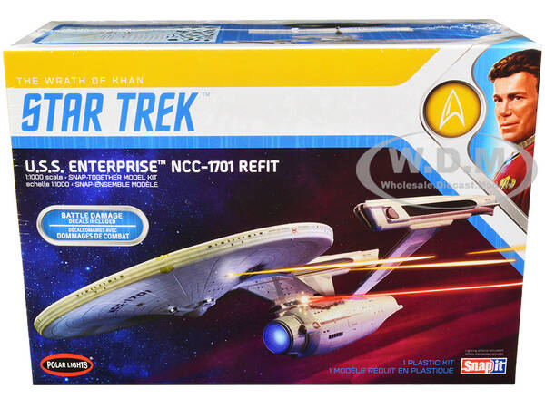 Skill 2 Snap Model Kit U.S.S. Enterprise NCC-1701 Refit Spaceship Star Trek II: The Wrath of Khan (1982) Movie 1/1000 Scale...