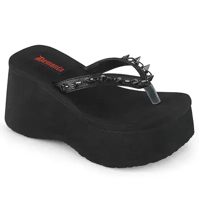 Demonia Funn-35 Black Vegan Leather Sandals With Spike Detail