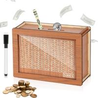 Wooden Money Box with Counter, 1 Count Money Saving Box with Pen, Money Saving Jar, Piggy Bank for Adults & Kids, Teen Girl G...