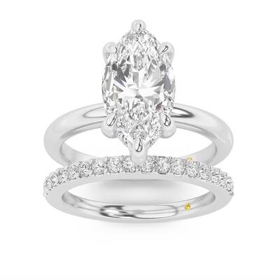 Fez Lab Grown Marquise Diamond Engagement Ring with the Orion Wedding Band | 18K White Gold 3 1/3 ct. tw.