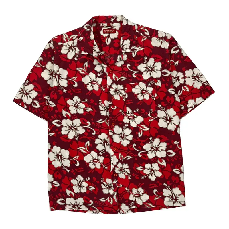 Skelton Hi Concept Hawaiian Shirt - Medium Red Cotton