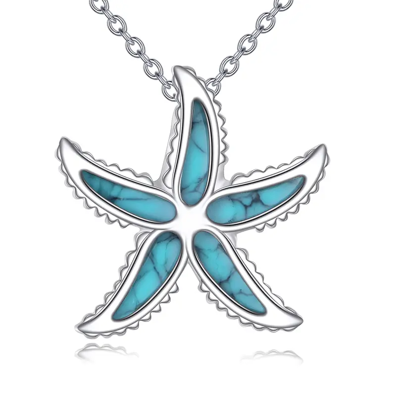 Sterling Silver Turquoise Starfish Pendant Necklace