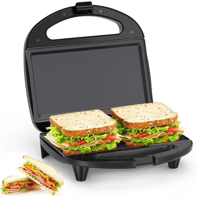 ABS07 Sandwich Maker, 2 Slice Grilled Cheese Maker with Non-stick Flat Plates, Indicator Lights, Cool Touch Handle, Easy to C...