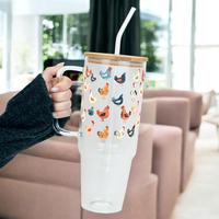 Sip-Sip Hooray! Farm Collection 40oz Glass Tumbler – Chickens, Highland Cows, Pigs, Goats & Ducks, Iced Coffee Cup with Lid...