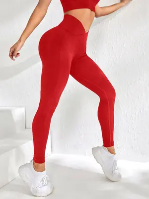 Women's Basic Solid Thin High Waist Sports Leggings, Wrap High Stretch Seamless Leggings for Yoga Gym Workout Running Wear, L...