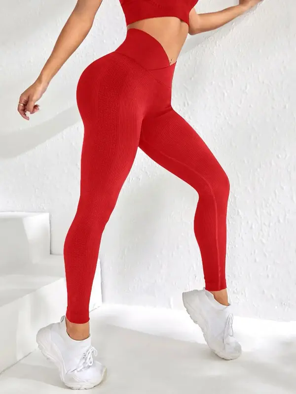 Women's Basic Solid Thin High Waist Sports Leggings, Wrap High Stretch Seamless Leggings for Yoga Gym Workout Running Wear, L...