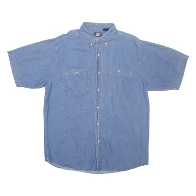 FADED GLORY Denim Look Mens Plain Shirt Blue L