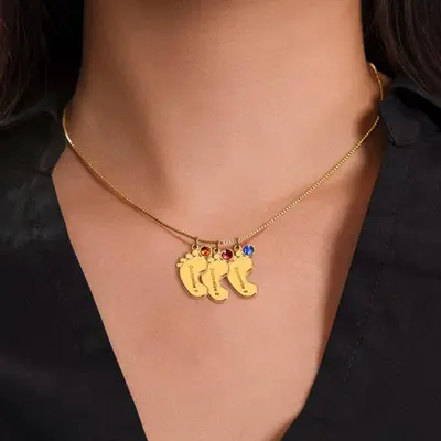 Newborn Joy - Engraved Baby Feet Necklace
