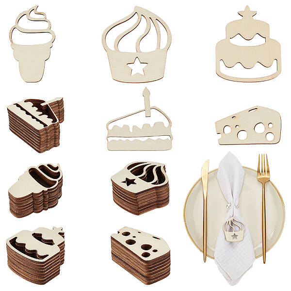 100Pcs 5 Styles Unfinished Wooden Cutouts