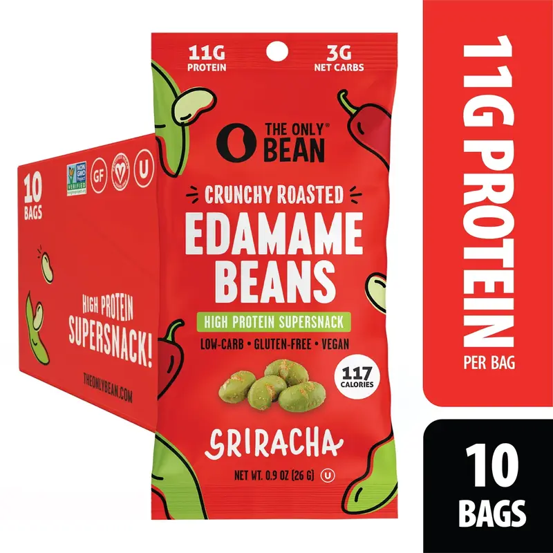 The Only Bean - Crunchy Roasted Edamame Beans (Sriracha) - Keto Snack, High Protein, Healthy Snacks, Low Carb, Gluten-Free & ...
