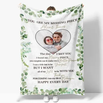 Custom Photo Green Plant Letter Valentines Blanket - Aperturee