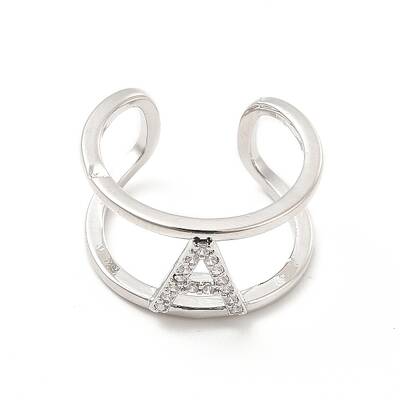 Clear Cubic Zirconia Initial Letter Open Cuff Ring