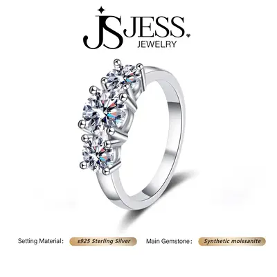 【#910 Trio】Round Cut Synthetic Moissanite 3 Stone Engagement Ring 2ct D Color VVS1 Clarity S925 Sterling Silver Anniversa...