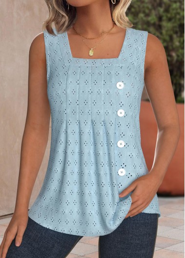 Modlily Dusty Blue Jacquard Sleeveless Square Neck Tank Top - M
