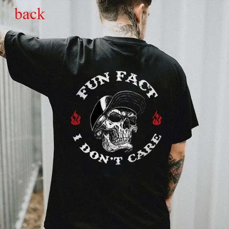 Men's Streetwear Essential – FUN FACT I DON'T CARE Skull Print T-Shirt