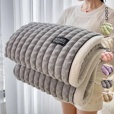 Plaid Pattern Plush Soft Fluffy Blanket, 1/2 Counts Lightweight Soft Comfortable Warm Throw Blanket, Room Accessories Bedding...