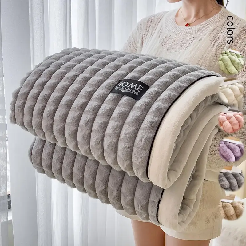Plaid Pattern Plush Soft Fluffy Blanket, 1/2 Counts Lightweight Soft Comfortable Warm Throw Blanket, Room Accessories Bedding...