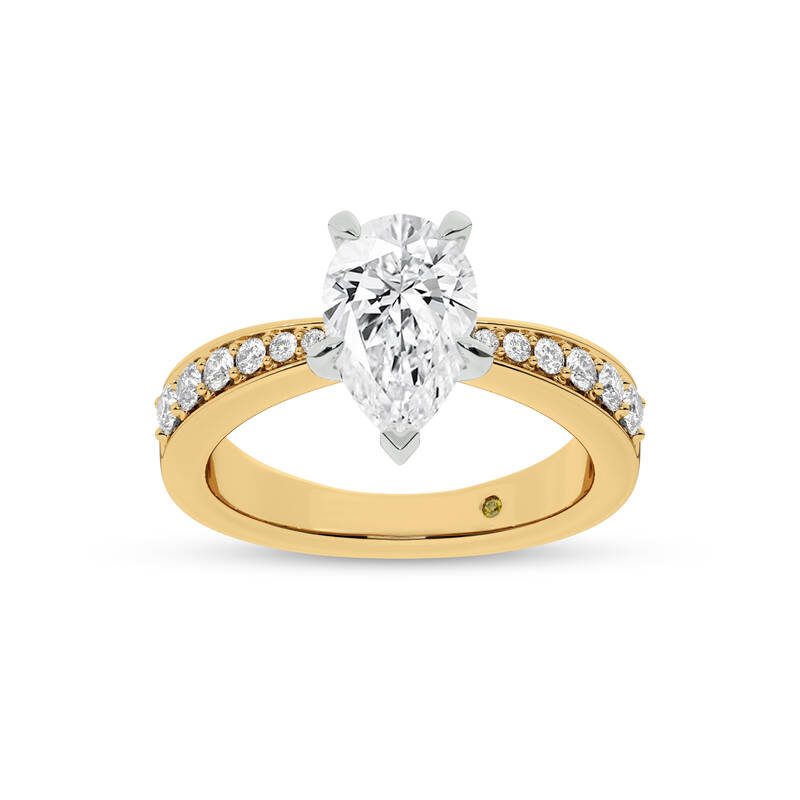 Rome Classic Pavé Set Pear Shape Lab Grown Diamond Engagement Ring | 18K Yellow Gold 3 7/8 CT. TW.