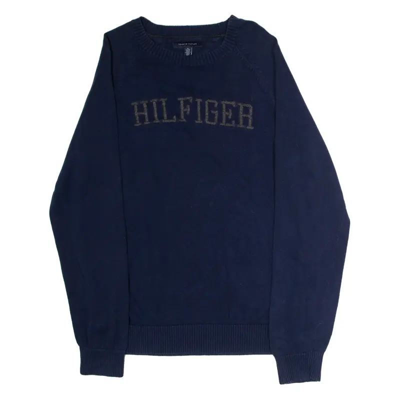 TOMMY HILFIGER Mens Jumper Blue Crew Neck Tight Knit XL