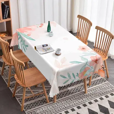 Aperturee Ink Pink Floral Leaves Simple Rectangle Tablecloth, 52x70 Inch, 30.82 USD, rectangle tablecloths, ZJY04680-A