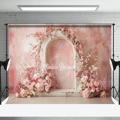 pink retro abstract wall arch floral Wedding Backdrop