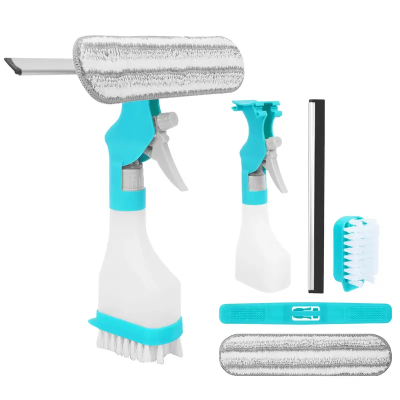 KEEPOW Multifunction Window Cleaner Tool, 4 in 1 Kit (with Spray Bottle, Squeegee, Brush, and Microfiber Washer Head) for Hom...