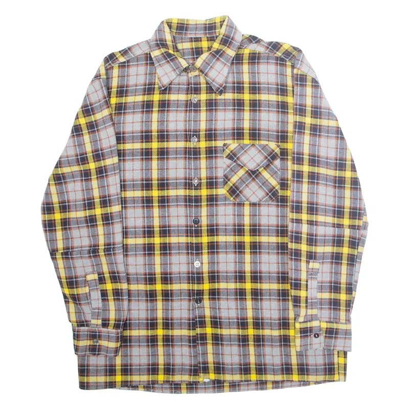 Mens Flannel Shirt Yellow Plaid Long Sleeve L