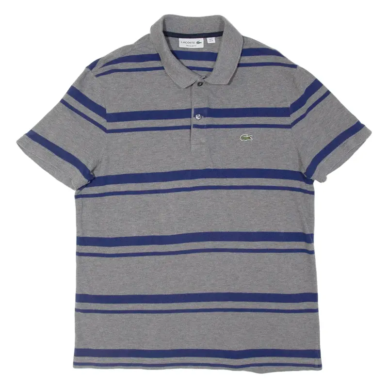 LACOSTE Mens Polo Shirt Grey Striped M