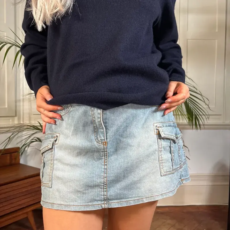 Miss Blumarine Mini Denim Skirt - 32W UK 12 Blue Cotton