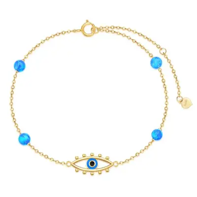 14K Gold Opal Evil Eye Charm Bracelet