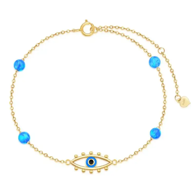 14K Gold Opal Evil Eye Charm Bracelet