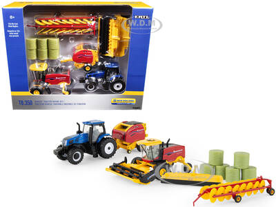 New Holland Genesis Tractor Haying Set of 3 pieces New Holland Agriculture Series 1/64 Diecast Models by ERTL TOMY