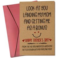 MAKEAGIFT Funny Bonus Step Dad Card - Happy Fathers Day Card - Happy Father's Day Cards for Dad from Step Daughter Son Kids -...