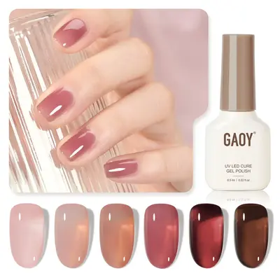 GAOY Rose Garden Jelly UV Gel Nail Polish of 6 Transparent Nude Red Pink Brown Colors Sheer Gel Polish Kit for Salon Gel Mani...
